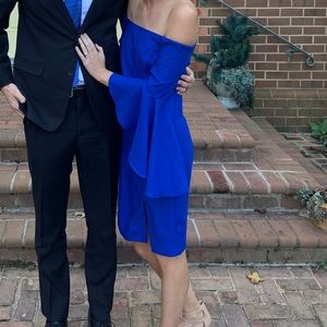 Venus Blue Off The Shoulder Ruffle Sleeve Dress